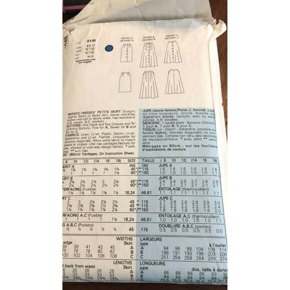 Sewing Pattern Vogue 9946 Misses Skirts Sizes 8-10-12 Vintage U/C - Picture 2 of 6